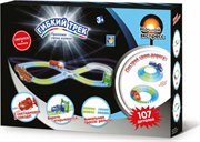 Гибкий трек для машинок "Ночной Экспресс" с поездом, воротами, перекрёстком и мостом, светится в темноте конструктор 1Toy 107 деталей