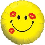 Фольгированный воздушный шар 18" Круг Смайл в поцелуях Желтый