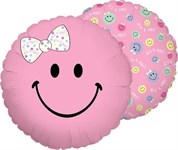 Фольгированный воздушный шар 18" Круг Смайл девочка Розовый