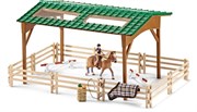 Лошадиная ферма Schleich Манеж с навесом всадником на лошади с аксессуарами для соревнований