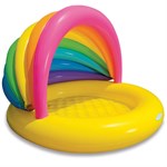 Надувной детский бассейн с мягким дном и тентом от солнца Радуга INTEX 57420