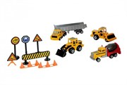 Majorette Набор металлических машинок Строительная техника 1:64 с дорожными знаками