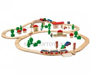 Деревянная железная дорога Eichhorn Стартовый набор с мостом и паровозом на батарейках