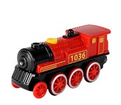 Деревянная железная дорога Eichhorn Паровоз полноприводный 4WD на батарейках красный