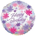 Фольгированный воздушный шар 18" Круг С днем рождения цветы