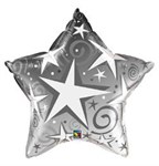 Воздушный шар 20" Звезда со спиралями серебряная