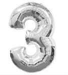 Воздушный шар 34" Цифра 3 серебро