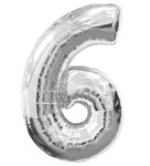 Воздушный шар 34" Цифра 6 серебро