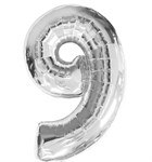 Воздушный шар 34" Цифра 9 серебро