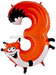Воздушный шар 36" Цифра 3 Лиса
