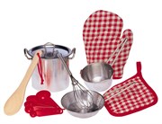 Игрушечная посуда ALEX Набор кухонных принадлежностей с прихватками нержавеющая сталь 9 предметов