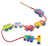 Деревянная развивающая игрушка для малышей Машинки на веревочке