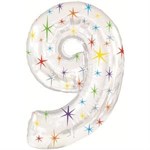 Фольгированный воздушный шар 42" Цифра 9 Звезды
