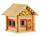 Деревянный конструктор Избушка Теремок кукла мебель роспись свет 94 детали