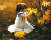 Картина с алмазными стразами на холсте Девочка с лилиями