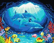 Картина с алмазными стразами на холсте Дельфины