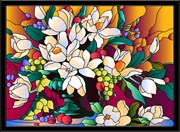 Витраж Картина красками на стекле Букет магнолий