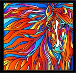 Витраж Картина красками на стекле Огненная лошадь