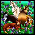 Витраж Картина красками на стекле Кошки в незабудках