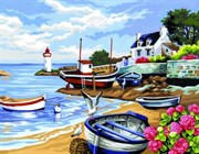 Картина раскраска по номерам Рыбацкая деревня KSG