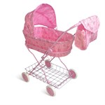 Коляска для кукол с люлькой и сумочкой розовая
