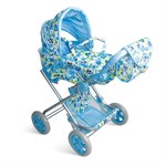 Коляска для кукол с люлькой и сумочкой голубая