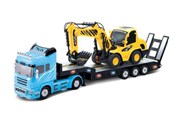 Радиоуправляемый грузовик автоплатформа с экскаватором Профи синий