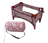 Кроватка манеж для куклы белая с красными цветами с сумочкой