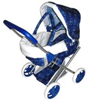 Коляска для кукол со съемной люлькой-переноской синий-белый принт