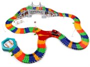 Гибкий трек для машинок "Большое путешествие" с машинкой и большим мостом конструктор 1 Toy 209 деталей