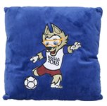 Подушка плюшевая с аппликацией Волк Забивака Zabivaka Kicking талисман Чемпионата мира по футболу 2018, синяя 30х30