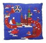 Подушка плюшевая с принтом квадратная 25 см синяя Чемпионат мира по футболу FIFA 2018 в России