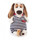 Собака Бартоломей в комбинезоне в полоску мягкая игрушка Басик и компания 27 см BUDI BASA