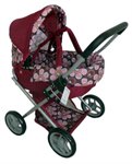 Коляска для кукол Премиум с люлькой и сумочкой розовая