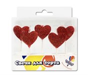 Набор свечей для торта 7 см Сердца 5 шт.