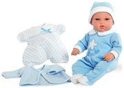 Кукла младенец Arias ELEGANCE мягконабивная-виниловая в голубом с комплектом одежды с функцией плача 33 см Т13724