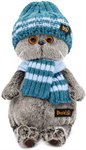 Кот Басик в голубой вязаной шапке и шарфе мягкая игрушка 25 см BUDI BASA