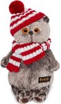 Кот Басик в полосатой шапке с шарфом мягкая игрушка 22 см BUDI BASA Ks22-088