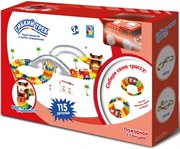 Гибкий трек для машинок Пожарная станция мост, ворота, машинка со светом, конструктор 1 Toy 115 деталей Т13204