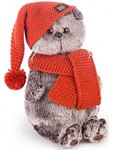 Кот Басик в вязаной шапке и шарфе мягкая игрушка 25 см BUDI BASA Ks25-075