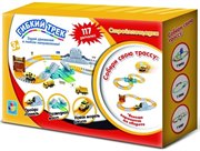 Гибкий трек Стройплощадка с джипом, грузовыми машинками, разводным мостом и воротами конструктор 1Toy 117 деталей Т16184