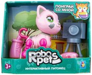 Милашка котенок Robo Pets розовый с аксессуарами 1TOY Т16981